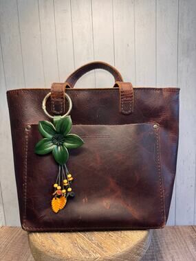Green Flower Daisy Purse Charm Genuine Leather Flower Green Bag Charm NEW!